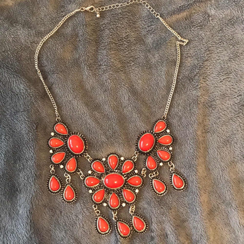 Red and silver statement necklace